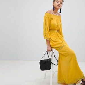 Boohoo Lace Insert Yellow Maxi Dress